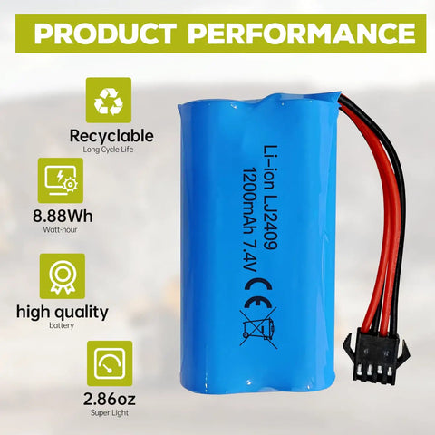 Two Pack 7.4V 1200mAh SM4P Plug Rechargeable Battery With USB Charging Cable For EC08 RC Toy Car Model Off Road Car