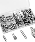 145-piece Upgraded 4 Styles Shelf Pins Kit with 5mm and 1/4 inch nickel shelf support pegs for cabinets and bookshelves.