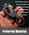 3-In-1 Lighter With Multitool Keychain And Bottle Opener In Silver held in hand, showing dimensions and metal body texture.