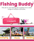 Kids Fishing Pole And Reel Combo Starter Set With Tackle Box And Carry Bag, Portable Telescopic Rod, Pre Spooled 8Lb Line, Pink
