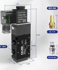 12V DC Pneumatic Solenoid Valve Kit with junction box, 2-position 5-way, 3/8" NPT inlet outlet, includes mufflers and PTFE tape