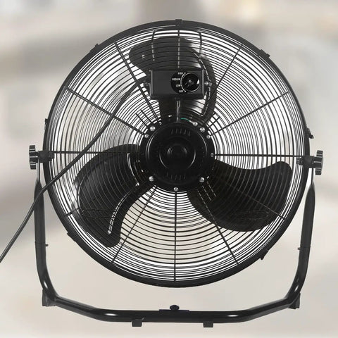 Close-up of 20-Inch Floor Fan And Wall Mount Air Mover For Home, Garage, And Job Site Use With High Velocity Airflow