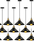 12 Pack Black Industrial Pendant Lights Set With Vintage Dome Design, E26 Base Hanging Lamps, Rustic Ceiling Fixture