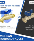 Real Deal Two Pack Brass Garden Hose Bib Featuring Quarter Turn Handle And Half By Three Quarter Inch Pipe Thread Smooth Turning Faucet with comparison.