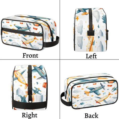 Airplane Cosmetic Bag For Women Travel Makeup Organizer Pouch Kit Waterproof Durable Polyester Toiletries Case with side views