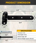 Dimensions of Heavy Duty Gate Hinges 900 Lbs Capacity, 180 Degree Open, Bolt On Or Weld On, Solid Carbon Steel