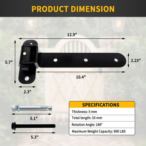 Dimensions of Heavy Duty Gate Hinges 900 Lbs Capacity, 180 Degree Open, Bolt On Or Weld On, Solid Carbon Steel