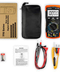 6000-Count True RMS Digital Multimeter With Auto And Manual Ranging, accessories, case, battery, and manual displayed