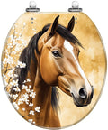 Round Vintage Farmhouse Resin Toilet Seat with horse artwork and floral design on a yellow background.