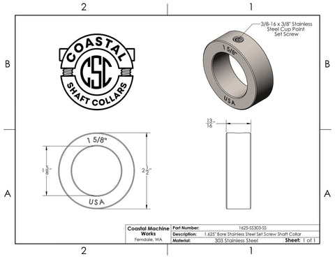 Rock Solid Set Screw Shaft Collars With One Point Six Two Five Inch Bore Made Of Top Shelf Three Zero Three Stainless Steel For Shop Projects Delivers A Sweet Two Pack Bundle Ready For Gritty Shop Jobs And Tough Machine Servicing