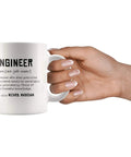 Hand holding Engineer Definition Funny Gift Mug For Engineering Students Teachers And Pros Nerdy 11 oz white ceramic coffee mug