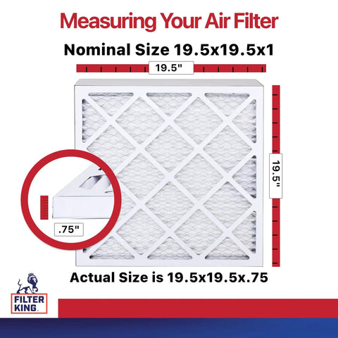 Diagram of Six Pack 19.5 Inch By 19.5 Inch By 1 Inch MERV 11 Pleated Electrostatic Air Filter size comparison