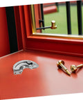 Concealed Hidden Cabinet Hinges 90 Degree Curved For Doors Two Piece Stainless Steel Industrial Grade Hinges on red surface