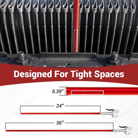 Beefy Flat Tight Space Radiator Cleaning Wand For Radiators And Condensers, Heavy-Duty 24 Inch Tool with air head in action