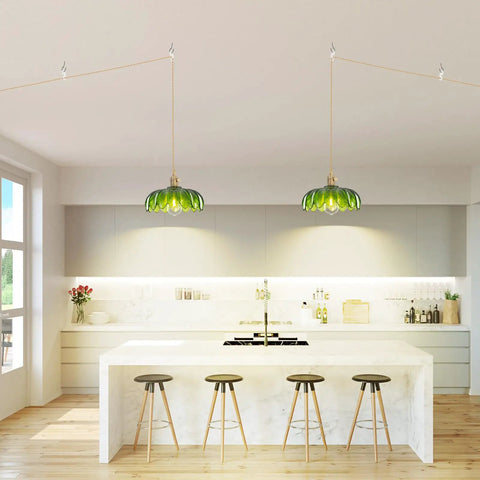 Super Easy Install Green Glass Plug In Pendant Light giving your place that killer modern vibe with elegant green glass design in kitchen.