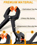 10 Pack Heavy Duty Spring Clamps For Woodworking And DIY Projects showing self-adjusting pads and non-slip handle details.