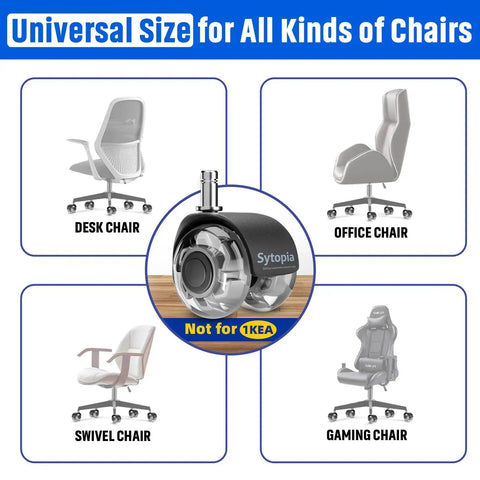 Beefy 2 Inch Desk Chair Caster Wheels Quiet Smooth Rollers For Carpet And Hardwood Floors Universal Fit for various chairs