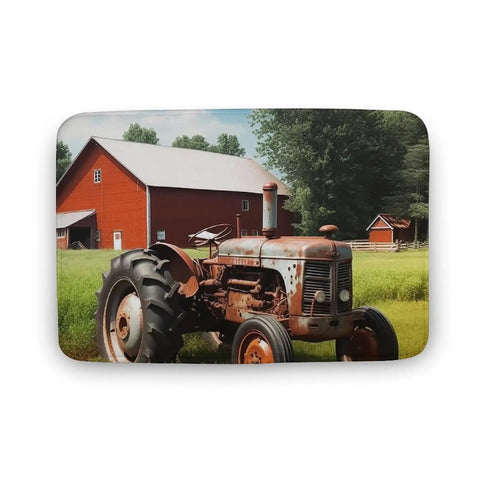 Thick Ultra Absorbent Bath Rugs With Non Slip Backing, Coral Fleece Farm Tractor Bathroom Mats with vintage tractor and barn scene