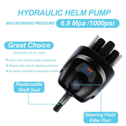 Outboard 150HP Hydraulic Steering Kit With Hydraulic Cylinder, Helm Pump And Durable Nylon Hoses For Boats, Plug And Play Install, Aluminum Alloy Casing And Stainless Steel Build Built To Last Against Corrosion