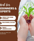 Person holding plant with soil-free method; Hydroponic Plant Growing System For Home Gardens 36 Site Indoor Vertical Garden Tower