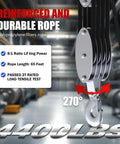 Heavy Duty Rope Hoist With Pulley Block And Tackle 4400Lb Capacity 65ft 8 To 1 Lifting for garage warehouse building, metal bearings