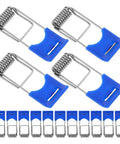 Lawsen Spring Clips Recessed Lighting 100 Pcs Spring Snap Downlight Clips, blue plastic and metal clips displayed in groups.
