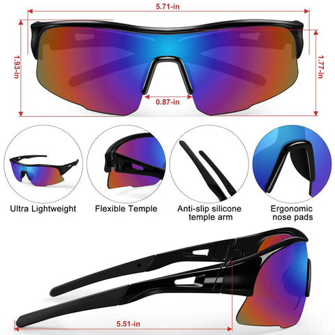 8 Pack Men Safety Glasses With ANSI Z87.1 UV Protection, Impact Resistant Wraparound Lenses featuring flexible temple arms.