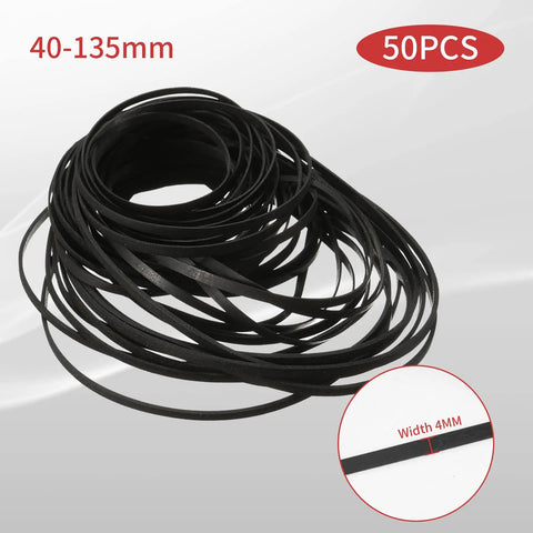 Cassette Tape Drive Belts 4mm Wide 40 To 135mm Lengths 50 Pack Flat Rubber Belts Replacement For Cassette Players