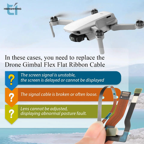 Image showing drone with gimbal issues and Must Have Mini 2 Gimbal Ribbon Cable Replacement Kit For Mavic Mini Mini SE Mini 2 SE 4K.