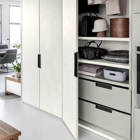Rock Solid Zinc Alloy Recessed Handles For Kitchen Cabinets Set Of Two Black Inset Hidden Flush Drawer Pulls Featuring Slick Rust Proof Surface And Seamless Edge Profile on modern cabinet.
