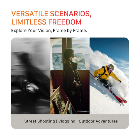 Collage showing diverse uses of DJI Osmo Action 6 Street Snap Kit, including street shooting, vlogging, and outdoor adventures.