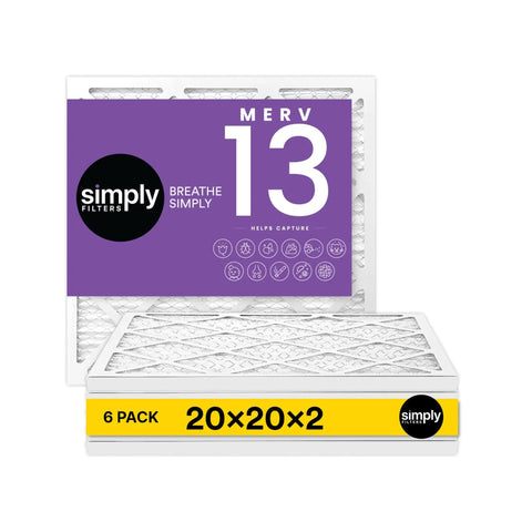 20x20x2 Air Filter MERV 13 Pack Of 6 For Most Brands HVAC Furnace Systems Actual Size 19.5x19.5x1.75 product package