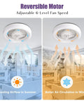 Bladeless 20 Inch Ceiling Fan With Remote Control Lights, 3 Color Temperatures, 6 Speed Wind, shown in winter and summer modes