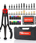 16 Inch Semi Automatic Rivet Nut Tool Kit With Quick Swap Mandrels And Sleek Portable Case showcasing tools and parts for automotive work.