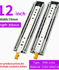 Heavy Duty Drawer Runners Load Bearing 485Lbs With Lock Solid Steel Silent Glide For Cabinets And Heavy Use Drawers, Rust Resistant Electroplated Powder Coated Finish, Smooth Quiet Opening And Closing, 12 inch lock slide pair, cold rolled steel
