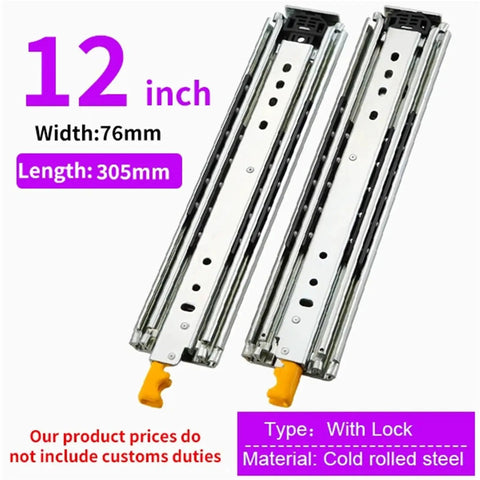 Heavy Duty Drawer Runners Load Bearing 485Lbs With Lock Solid Steel Silent Glide For Cabinets And Heavy Use Drawers, Rust Resistant Electroplated Powder Coated Finish, Smooth Quiet Opening And Closing, 12 inch lock slide pair, cold rolled steel