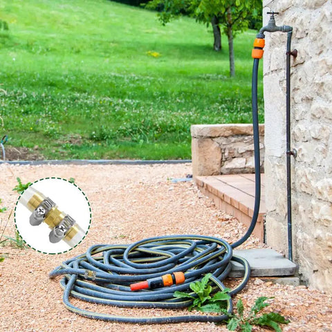 Premium Solid Brass Garden Hose Repair Connector Kit For 3/4 Inch Barb Fitting With Stainless Steel Clamps To Fix Leaks And Breaks Fast on garden hose