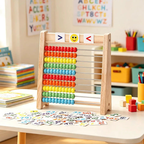 The Real Deal Wooden Abacus For Kids Featuring 100 Brightly Colored Beads Perfect For Kickstarting Math Foundations And Montessori Counting Drills Preschool Classrooms, with colorful beads on stainless wires.