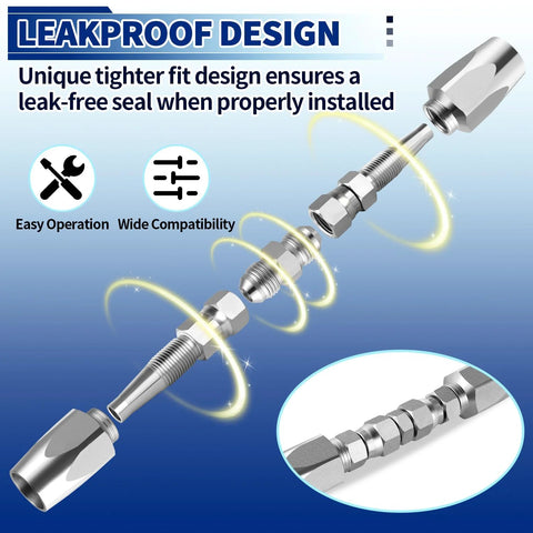 Exploded view of One Quarter Inch Inner Diameter Hydraulic Hose Field Ready Repair Kit With Reusable Heavy Duty Galvanized Steel Fittings