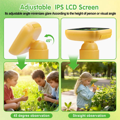 Kid Friendly Digital Handheld Microscope With 5 Slides 2.4 Inch IPS LCD 1000X Magnification 1080P Video 32GB Card Portable Pocket Microscope For Boys And Girls Aged 3 To 12 Cool Science Toy with adjustable screen, kids outdoors