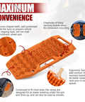 Extendable Offroad Traction Tracks With Jack Base multifunction recovery mat showing orange traction board and keyholes design.