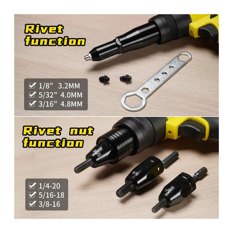 Badass Brushless Electric Rivet Nut Gun And Rivet Gun Combo For M3 To M12 Dual Purpose Power Tool with rivet and nut functions.