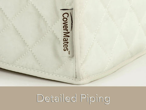 Close-up of Keepsakes Mixer Cover With Dust Protection Stain Resistant And Washable Cream Colored Appliance Cover for Kitchen Counters.
