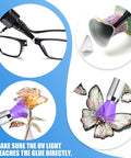 Dope UV Resin Kit With Light For Quick Curing And Strong Bonding used on glasses, vase, floral art, and butterfly model