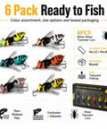 Bionic Wasp Topwater Lure for Freshwater and Saltwater, box of 6 colorful wasp-shaped hard baits with No 12 hooks