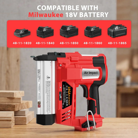 Cordless Brad Nailer And 2 In 1 Electric Staple Gun For Quick Trim Work And Finish Carpentry Battery Powered 18 Gauge Combo Tool on a wood background.
