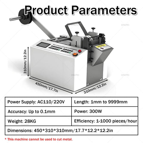 High Precision Automatic Heat Shrink Tube Cutter with digital controls, 310mm x 450mm dimensions, durable for PVC and PE tubing.