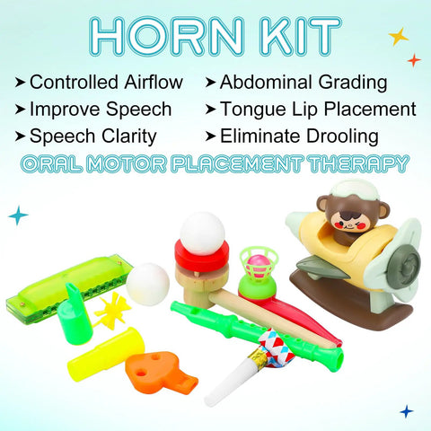 9-Piece Oral Motor Therapy Kit For Kids And Grown-Ups With Myofunctional Tools Like Tongue Trainer And Whistle, Controlled Airflow, Speech Clarity, Oral Placement Practice, And Feeding Support on white background