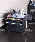 Rolling Tattoo Workstation Cart With Two Lockable Drawers On Wheels Metal Tool Chest With Cabinet And Side Trays Mobile Workbench for organizing tattoo supplies
