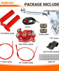 80cc Mini Bike Throttle Cable And Brake Kit components including 22mm grips, 61in brake cable, 7/8in lever, and rear brake caliper